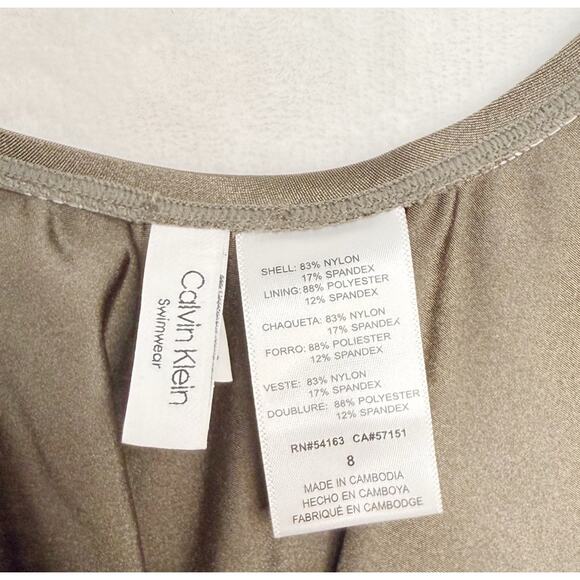 CALVIN KLEIN Starburst Solid One Piece Tank Swimsuit Metallic Bronze Sz 8 - Picture 10 of 10